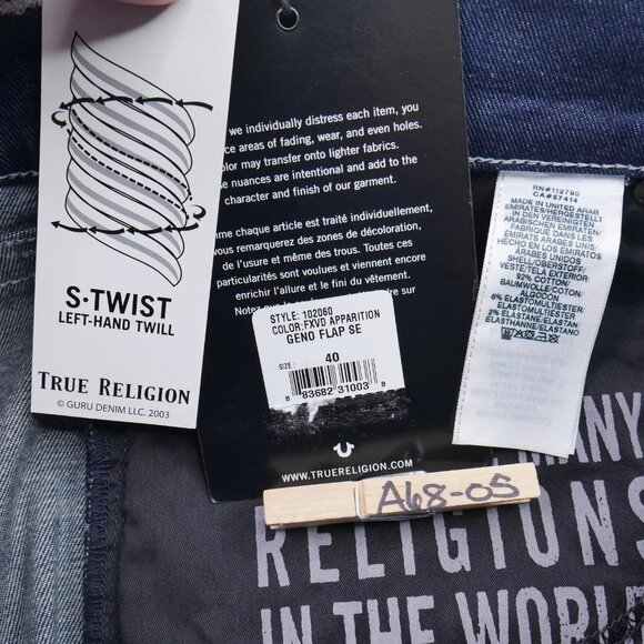 True Religion Men's Size 40x35 Relaxed Fit Jeans Relaxed Slim Dark Wash NWT - Picture 10 of 11